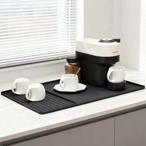 Silicone Coffee Mat, 24"X16" Heat-Resistant,Eco-friendly,Hygienic Drying Pad,Leak-Proof and Non-Slip,Removable Silicone Mat with Concave and Convex Design,（Black 24X16） - color: Black, size: 24" x 16"