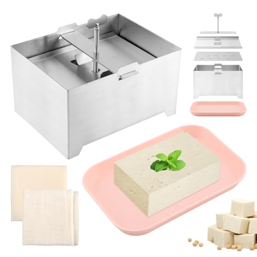 Stainless Steel Tofu Press, DIY Tofu Maker with To-fu Presser Towel and Drip Tray TofuPress Dishwasher Safe for Cheese, Yogurt Ham Press,Meat Pressing Paneer Make Vegetarian