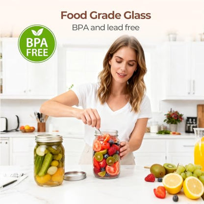 ComSaf 32 oz Wide Mouth Mason Jars 2 Pack Large Glass Jars with Lids | BPA-Free Materials, Quart Size, Chunky Salsa, Canning Pickling Sauce, Meal Prep Salad, Sourdough, Jam Jelly, Meal Prep - size: 32oz wide mouth 2PCS