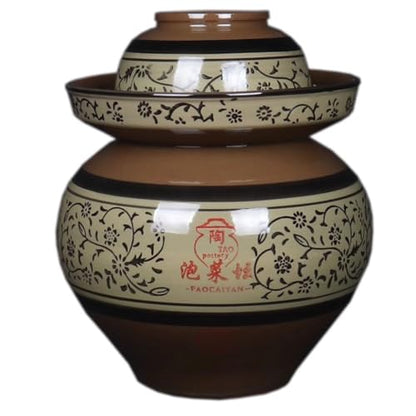 Green Glaze Vine Pattern Chinese Pickle Jar, Natural Clay Classic Fermentation Tank, Cucumber Fermenting Crock, Large Diameter + Stable Bottom(6.5kg/22.93oz) - size: 6.5kg/22.93oz