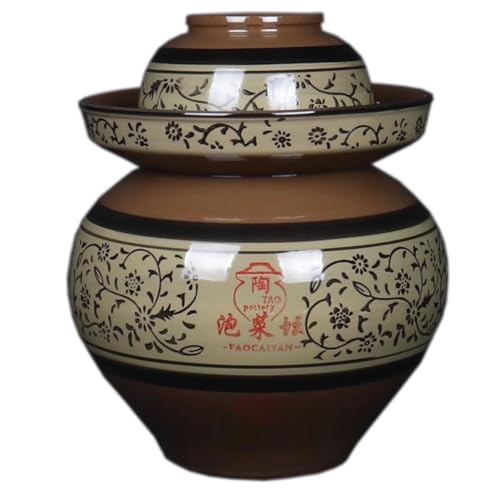 Green Glaze Vine Pattern Chinese Pickle Jar, Natural Clay Classic Fermentation Tank, Cucumber Fermenting Crock, Large Diameter + Stable Bottom(11kg/388oz) - size: 11kg/388oz