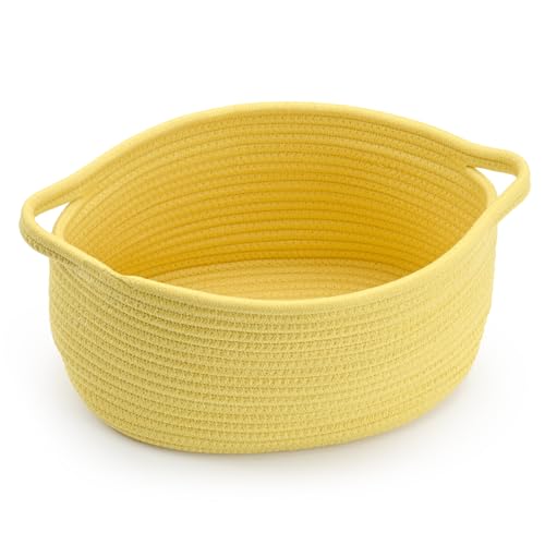 Happyiren Yellow Woven Storage Basket with Handle – Versatile DIY Gift Basket for Mother's Day, Baby Shower, Burr, Fundraisers – Decorative Organizer for Baby Toys, Pets & Home Storage - color: Yellow, size: 1 Pack