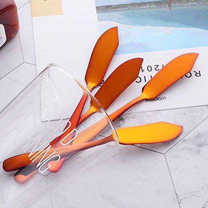 Stainless Steel 18/10 Cheese Desert Knives, Set of 4, Gold Breakfast Butter Knife, Slicer Sandwich Spreader (Magic Red) - color: Magic Red
