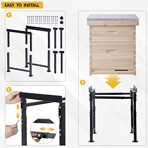 Adjustable Metal Hive Stand, Sturdy Beehive Stand | Adjustable Height 15” - 19” & Adjustable Width 14.5” - 24.5”, UV Resistant & Easy to Assemble Bee Stand for Beekeeping