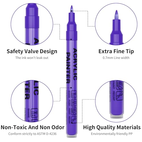 Acrylic Paint Pens Waterproof Markers 2 Purple Permanent Marker Pens Acrylic Pens for Rock Painting Glass Stone Ceramic Metal Fabric Pebble Painting pens Craft Supplies - color: Purplw