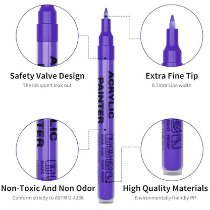 Acrylic Paint Pens Waterproof Markers 2 Purple Permanent Marker Pens Acrylic Pens for Rock Painting Glass Stone Ceramic Metal Fabric Pebble Painting pens Craft Supplies - color: Purplw