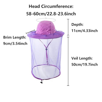 Mosquito Netting Bee Keeper Hat,Garden Bug Gnats Face Cover Head Net Veil Costume Dog Grooming Cap for Women Men Fishing - color: Purple