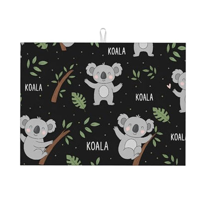 Cute Koala and Leaf Dish Drying Mat for Kitchen Counter Microfiber Absorbent Reusable Washable 18x24in - color: Cute Koala And Leaf