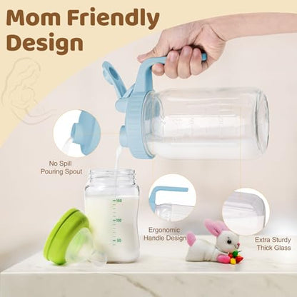 AoeJarry Breast Milk Pitcher with Leak Proof Flip Cap & Pour Spout, 32 oz Wide Mouth Mason Jars for Breast Milk Storage Container, Glass Picther with Lid for Cold Brew Coffee, Sun Tea, Juices, Purple - color: Purple