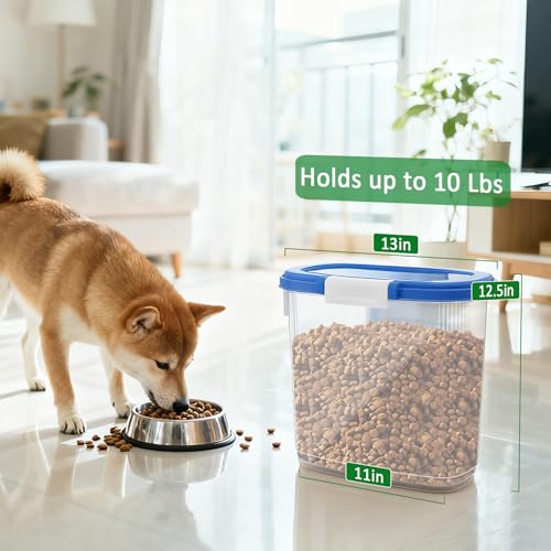 10-15 Lbs Dog Food Storage Container Airtight - Slim Pet Cat Food Container with Lid, Scoop and Cup - Clear Plastic Dry Food Storage Bin for Dogs, Cats, Bird Seeds, Kibble, Pellets, Rice, Flour - color: Sapphire Blue