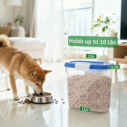 10-15 Lbs Dog Food Storage Container Airtight - Slim Pet Cat Food Container with Lid, Scoop and Cup - Clear Plastic Dry Food Storage Bin for Dogs, Cats, Bird Seeds, Kibble, Pellets, Rice, Flour - color: Sapphire Blue