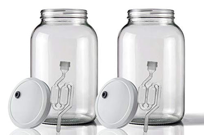 Home Brew Ohio Wide Mouth Jar 1 Gal w/Grommeted 110mm White Metal Cap and TwinBubble Airlock x2