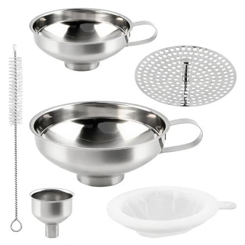 6Pcs Stainless Steel Canning Funnels Set, Wide Mouth Food Canning Funnels for Regular Mason Jar, Kitchen Large Cannin-g Supplies Kit for Filling Bottle(Color:Silver)