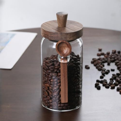 ANSQU 2 Pack Glass Jars with Wooden Lids & Spoons, 34oz Food Storage Containers Coffee Jar Coffee Grounds Container, Food Storage Canister - size: 34oz-2pack (φ3.54")