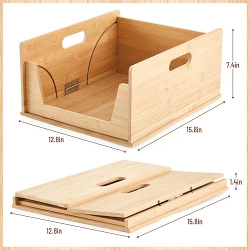 AceOrbit 2 Pack Bamboo Pantry Organizers Storage Bins Large Stackable Open Front Potato and Onion Storage Baskets Foldable Kitchen Counter Organizer for Pantry Food Organization,12.8 x 15.8 x 7.4 Inch