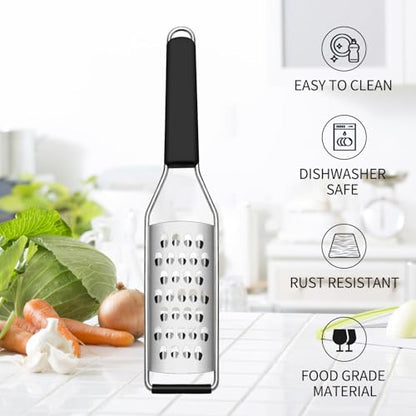 Cambom Cheese Grater Vegetable Shredder & Citrus Zester Lemon Zester for Parmesan Cheese, Vegetables, Zucchini, Nutmeg, Chocolate, Lemons, Hand Held Shredder Graters Stainless Steel Extra Coarse Blade - color: Black, size: Set of 1, style: Extra Coarse Bl