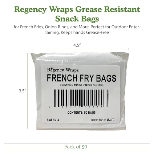 Regency Wraps Grease-Resistant French Fry Bags, Snack Pouches, 50 Pack - size: Pack of 50, style: French Fry Bag