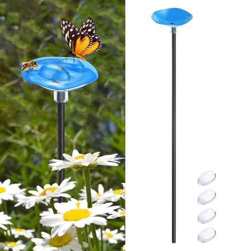 M METERXITY 1-Pack Bee Watering Station, 30cm/11.8 Inch Metal Bee Bath for Garden Water Feeder, Colorful Butterfly Bath Bowl for Outdoor/Garden/Yard Decor [Blue] - color: Blue