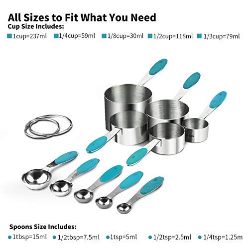 Measuring Cups : U-Taste 18/8 Stainless Steel Measuring Cups and Spoons Set of 10 Piece, Upgraded Thickness Handle (Teal) - color: Teal