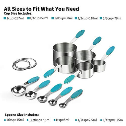 Measuring Cups : U-Taste 18/8 Stainless Steel Measuring Cups and Spoons Set of 10 Piece, Upgraded Thickness Handle (Teal) - color: Teal