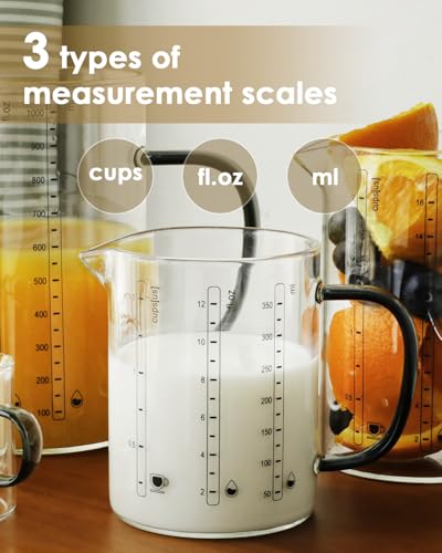 LIBWYS Glass Measuring Cup, 1000ml (32oz)+500ml (16oz) with Anti-slip Silicone Pad, Heat-resistant Borosilicate Glass Liquid Measuring Cup - size: 32oz+16oz