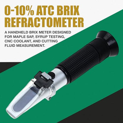 ADE Advanced Optics RHB-10ATC-1 0-10% ATC Brix Refractometer | Handheld Brix Meter for Maple Sap, Syrup Testing, CNC Coolant and Cutting Fluid Measurement with Aluminum Body, Pipette Included Set Kit