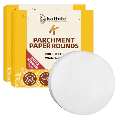 Katbite 4 Inch 400Pcs Parchment Paper Rounds, Round Parchment Paper for Cake Baking, Air Fryer Liners, Freezing, Tortilla Press(2 Pack of 200Pcs) - size: 4inch-400