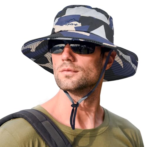 Sun Hats for Men Women Fishing Hat UPF 50+ Breathable Wide Brim Summer UV Protection Hat - color: Camo Beige