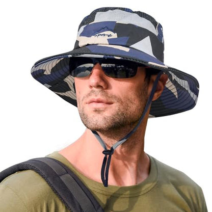 Sun Hats for Men Women Fishing Hat UPF 50+ Breathable Wide Brim Summer UV Protection Hat - color: Camo Beige