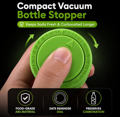 GOCHA 2 PCS Vacuum Soda Bottle Stoppers, Silicone Fizz Keeper Caps, Carbonation Preserver for Soda, Sparkling Water, Soft Drinks & Beer Bottles, Reusable Leak Proof Bottle Sealer | (Green) - color: Green