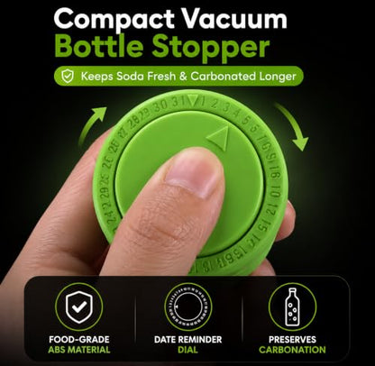 GOCHA 2 PCS Vacuum Soda Bottle Stoppers, Silicone Fizz Keeper Caps, Carbonation Preserver for Soda, Sparkling Water, Soft Drinks & Beer Bottles, Reusable Leak Proof Bottle Sealer | (Green) - color: Green