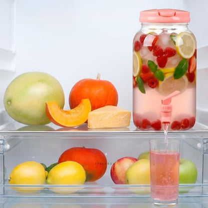 Havawish 2 Pcs 1 Gallon Plastic Beverage Dispenser with Spigot Clear Summer Kitchen Fridge Drink Dispenser for Parties Lemonade Juice Tea Beer Cold Water(Pink,Cylinder) - color: Pink, style: Cylinder