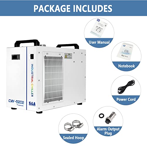 S&A Genuine CW-5202DH Industrial Water Chiller with 2 Inlets & Outlets for 80W - 150W CO2 Laser Engraving Cutting Water Cooling - size: CW-5202DH (US Stock)