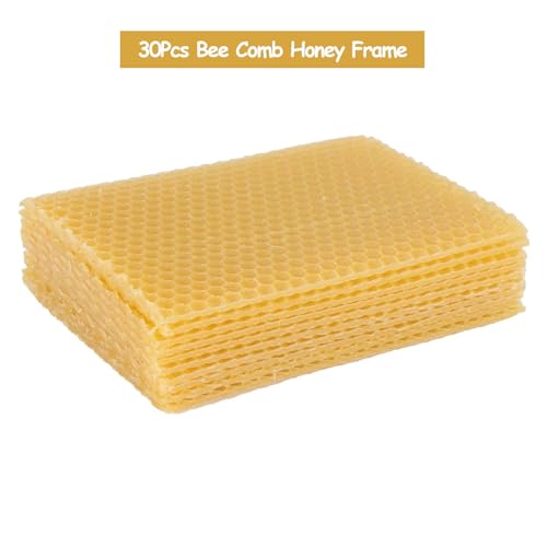 Beehive Wax Foundation Sheets, 30Pcs Bee Comb Honey Frame for Beekeeping, Honeycomb Beeswax Sheets for Candles Making and Furniture Polishing
