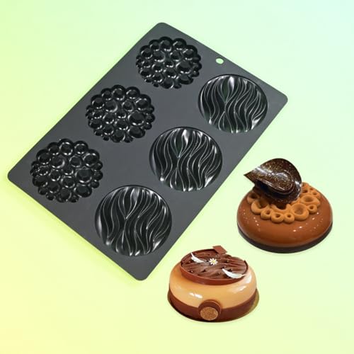 Silicone Mold, 6-Cavity Chocolate Mousse Cake Molds, Baking Mould for Desserts, Pastry, Candy, Non-Stick Food Grade Silicone Baking Pan (C_ Round) - size: C_ Round
