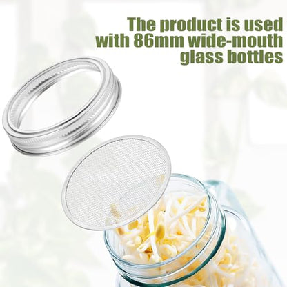 10 Pack Stainless Steel Screen Filter Strainer Lid for 86mm Wide Mouth Mason Jar, Sprouting Lids, Mason Jar Sprouting Lids, Regular Mouth Mesh Bean Sprout Sieve Lids for Bean, Alfalfa, Broccoli