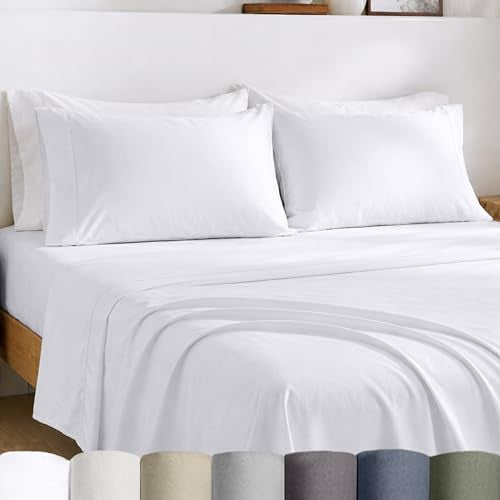 California Design Den Certified 100% Egyptian Cotton Full Size Sheets Set - Lightweight & Crisp Percale Cotton Sheets Full with Deep Pockets, Durable Luxury Bedding Set - White - color: Bright White, size: Full