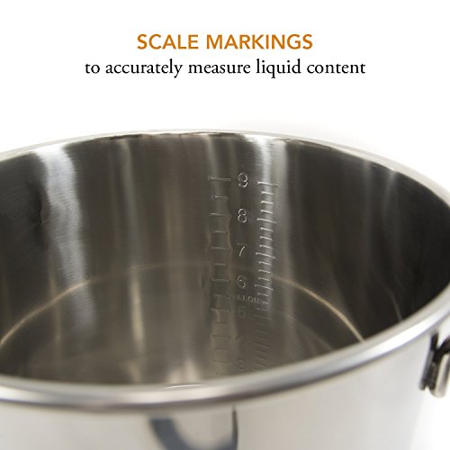 GasOne 10 Gallon Stainless Steel Home Brew Kettle Pot Pre Drilled 4 PC Set 40 Quart Tri Ply Bottom for Beer Brewing Includes Stainless Steel Lid, Thermometer, Ball Valve Spigot - Home Brewing Supplies - size: 40 QT/10 GALLON
