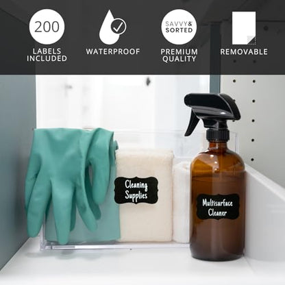 200 Chalkboard Labels for Containers - Waterproof Black Jar Labels with Chalk Markers, Reusable Chalk Stickers Kitchen Pantry Containers and Storage Bin Organization - style: Wavy Shape - 200pcs