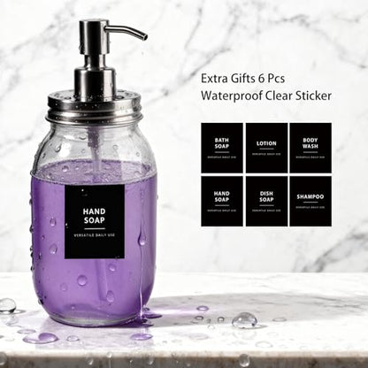 Amolliar Quart Size Mason Jar Liquid Soap Dispenser, 32OZ Glass Pump Bottle Rustproof Stainless Steel Pump Lid Lotion Dispenser, Regular Mouth Dish Soap Dispenser for Bath, Hand Soap, Silver 1 Pack - color: Silve, size: 1 Pack