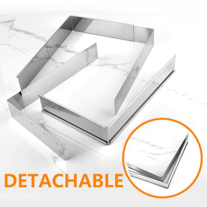 Extensible Stainless Steel Rectangular Cake Mold Heavy Duty Adjustable Mousse Ring Rectangle Shaped Detachable Tiramisu Pan, Pastry DIY Baking Tool - 10.8 × 7.3 × 2 inch - size: (10.8-20.8) x (7.3-13.8) x 2 in