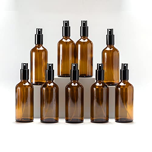 YIZHAO Amber Glass Spray Bottles 4oz, with Small Fine Mist Spray, Metal Cap, Refillable for Essential Oil,Travel,Cleaning,Perfume,Aromatherapy,Makeup – 9 Pcs - color: Amber, size: 100ml-9