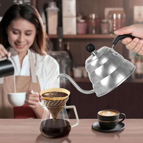Tea Kettle for Stove Top,Silver Manual Drip Coffee Pour Over Kettle,28 oz | Gooseneck Coffee Kettle,Precision Pour Drip Spout Tea Pot,800ml,4 Cup,1Pack - color: Silver, size: 0.9 Quarts