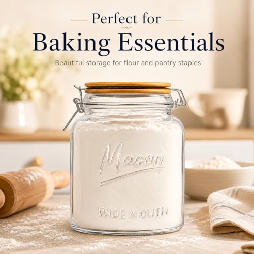 kitchentoolz 64 oz Mason Jars Wide Mouth with Airtight Lids – Set of 4 Half Gallon Glass Jar with Lid – Large Mason Jars with Lids for Kitchen Pantry, Storage, and Canning - size: 4-pack