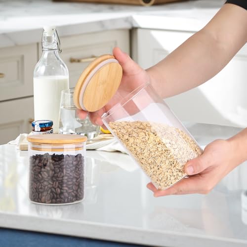 Glass Food Storage Jars, Food Containers with Airtight Bamboo Lids for Pasta, Cookies, Nuts, Coffee Beans, Cereal, Glass Canisters for Kitchen, Pantry Organization,Set of 5 - size: 77oz&37oz*2&50oz&25oz-Set of 5