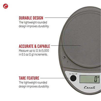 Escali Primo Digital Food Scale Multi-Functional Kitchen Scale and Baking Scale for Precise Weight Measuring and Portion Control, 8.5 x 6 x 1.5 inches, Metallic - color: Metallic