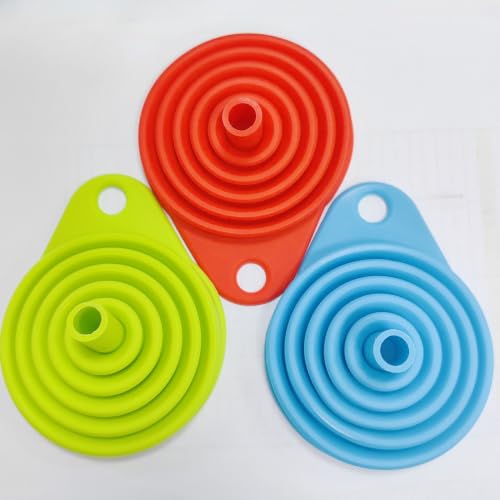 3PCS Kitchen Funnel Set Large Medium Small Silicone Collapsible Funnels | Food Grade Silicone Funnel for Kitchen Use Filling Bottles Liquid Powder Transfer Kitchen Gadgets Accessories - color: blue