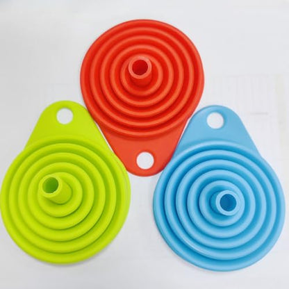 3PCS Kitchen Funnel Set Large Medium Small Silicone Collapsible Funnels | Food Grade Silicone Funnel for Kitchen Use Filling Bottles Liquid Powder Transfer Kitchen Gadgets Accessories - color: blue