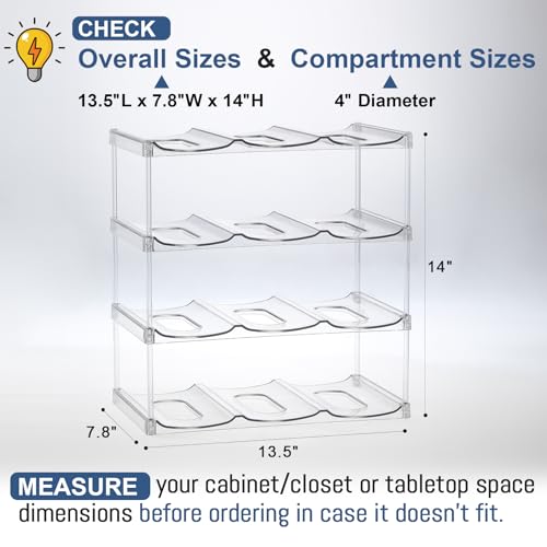 LARGER Compartment - Stackable Water Bottle Organizer Holder - for Stanley & Others' Large Tumbler - Clear Wine Rack, Cup Bottle Holder for Cabinet Home Countertop Fridge Pantry Shelf, 4 Tier Hold 12 - size: 4 Tier - Hold 12