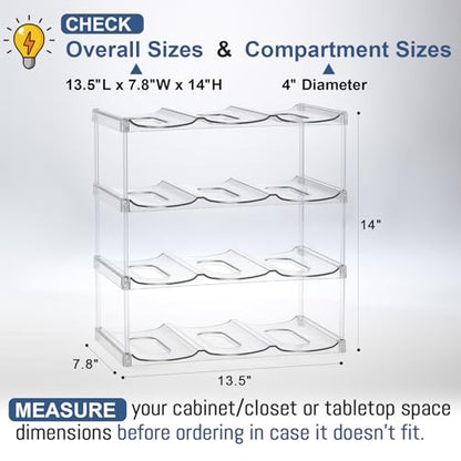 LARGER Compartment - Stackable Water Bottle Organizer Holder - for Stanley & Others' Large Tumbler - Clear Wine Rack, Cup Bottle Holder for Cabinet Home Countertop Fridge Pantry Shelf, 4 Tier Hold 12 - size: 4 Tier - Hold 12